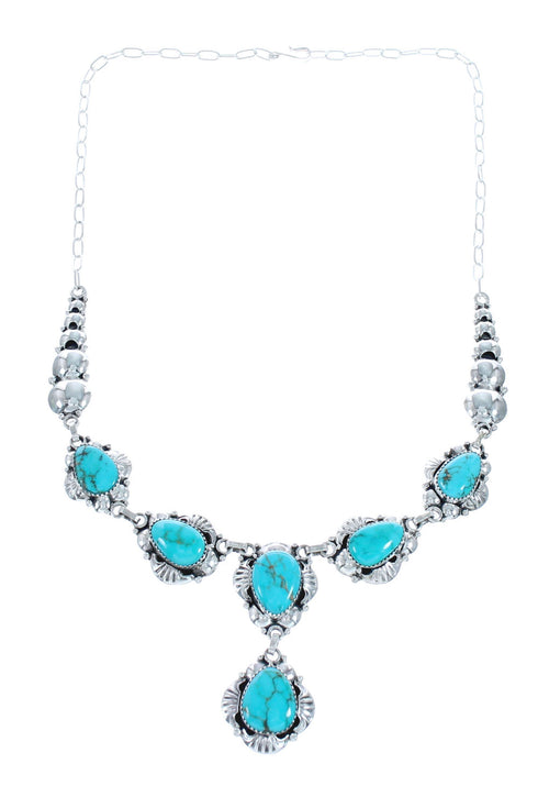 Genuine Sterling Silver Turquoise Navajo Link Necklace And Earrings Set NN20320